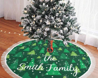 Personalisierter Weihnachtsbaum-Rock: Grüne Schneeflocke Fransen-Dekor
