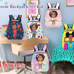 Sac à dos de sac d'école fille noire personnalisé, sac à dos d'école personnalisé pour enfant, sac de livre personnalisé pour l'école avec nom, cadeaux de retour à l'école