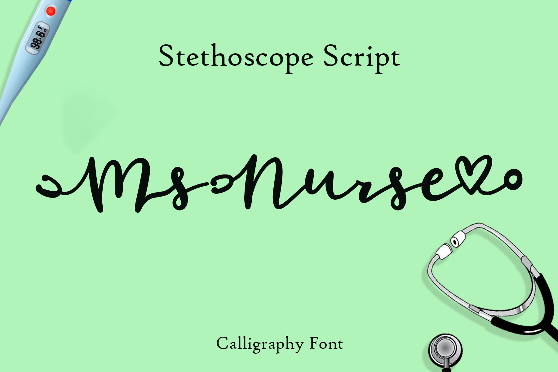 Stethoscope Font Nurse Font Font With Tails Stethoscope Etsy