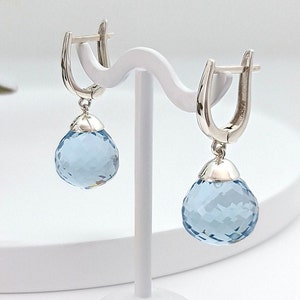 Aquamarine Drop Earrings in Silver, Aquamarine Dangle Earrings, Natural Genuine Aquamarine Gemstone Jewelry, Teardrop Shape Aqua Stone