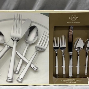 RARE Lenox Bandeau 53 pcs 8 place setting 18/10 stainless steel  flatware silverware MINT great gift