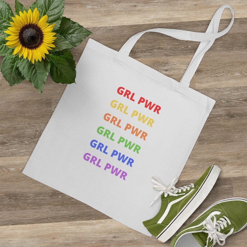 Female Empowerment Girl Power Girls Supporting Girls Reusable Shoulder bag Feminist National Womens Day Rainbow Bag GRL PWR Tote Bag
