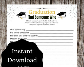 Find Someone Who Graduation Party Game | Unique Graduate Games | Printable Grad Game | FREE Printable Game with purchase | Cap and Gown