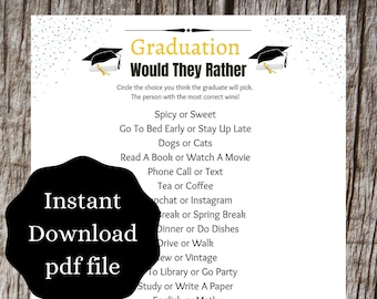 Would They Rather Graduation Game | Unique Graduate Games | Printable Grad Games | FREE Printable Game with purchase | Cap and Gown Design