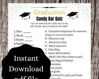 Graduation Candy Bar Trivia Quiz | Grad Printable Games | Class of 2023 | Kids Adult Party Game | FREE Printable Game with purchase!