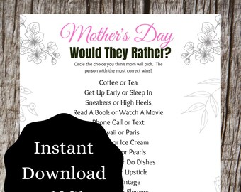 Would They Rather Mother's Day Game | Unique Mom Games | Printable Mother Games | FREE Printable Game with purchase | Floral Design