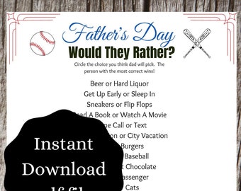 Would They Rather Father's Day Game | Unique Dad Games | Printable Father Games | FREE Printable Game with purchase | Baseball Design