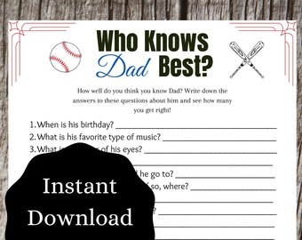 Do You Know DAD Printable Party Game | Father's Day Printables | Dad's Day Printable Game | FREE Printable Game with Purchase!