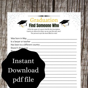 Vind iemand die afstudeerfeestspel | Unieke Graduate Games | Afdrukbaar Grad-spel | GRATIS printbare game bij aankoop | Pet en jurk