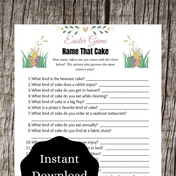 Easter Name That Cake Game | Printable Easter Party Games | Kids Adult Printables | FREE Printable Game with purchase!