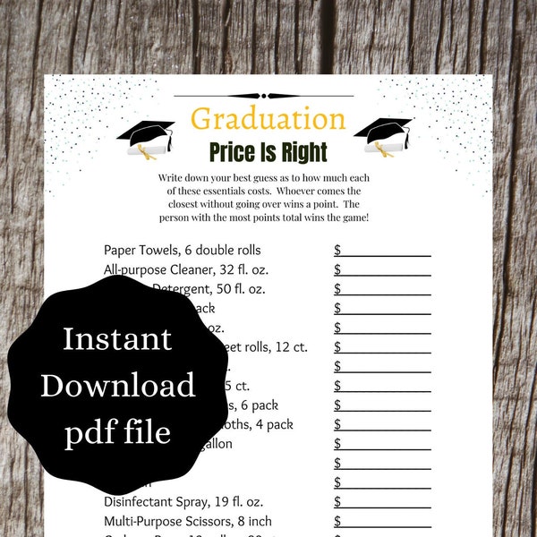 Price Is Right Graduation Game | Unique Graduate Games | Printable Grad Games | FREE Printable Game with purchase | Cap and Gown Design