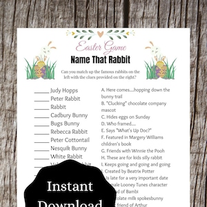 Easter Name That Rabbit Trivia Quiz | Famous Rabbits Game | Kids Adult Party Games | FREE Printable Game with purchase!