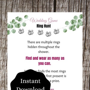 Ring Hunt Bridal Wedding Shower Printable Game | Bling It On Game | Unique Bridal Shower Game | FREE Printable Game w purchase | Eucalyptus