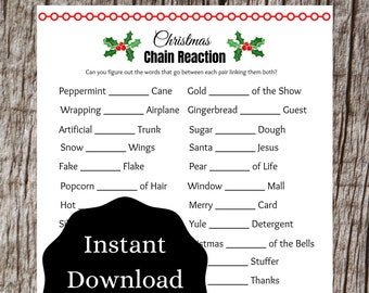 Christmas Chain Reaction Game | Printable Christmas Party Game | Holiday Printable Games