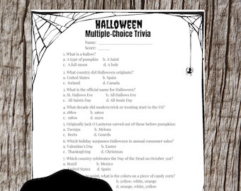 Halloween Multiple Choice Trivia Game | Halloween Party Games | Halloween Printable | Adults Kids Party Game Activity