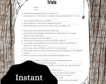 Halloween Trivia Party Game | Halloween Party Game | Halloween Printable | Adults Party Game Activity