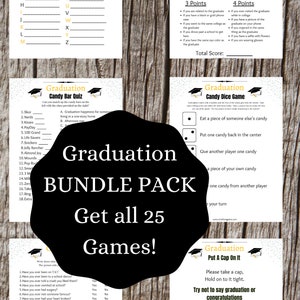 25 GRADUATION Graduate Games Bundle Party Pack Unique Grad Party Games Class of 2023 Party Game Cap and Gown Design image 1