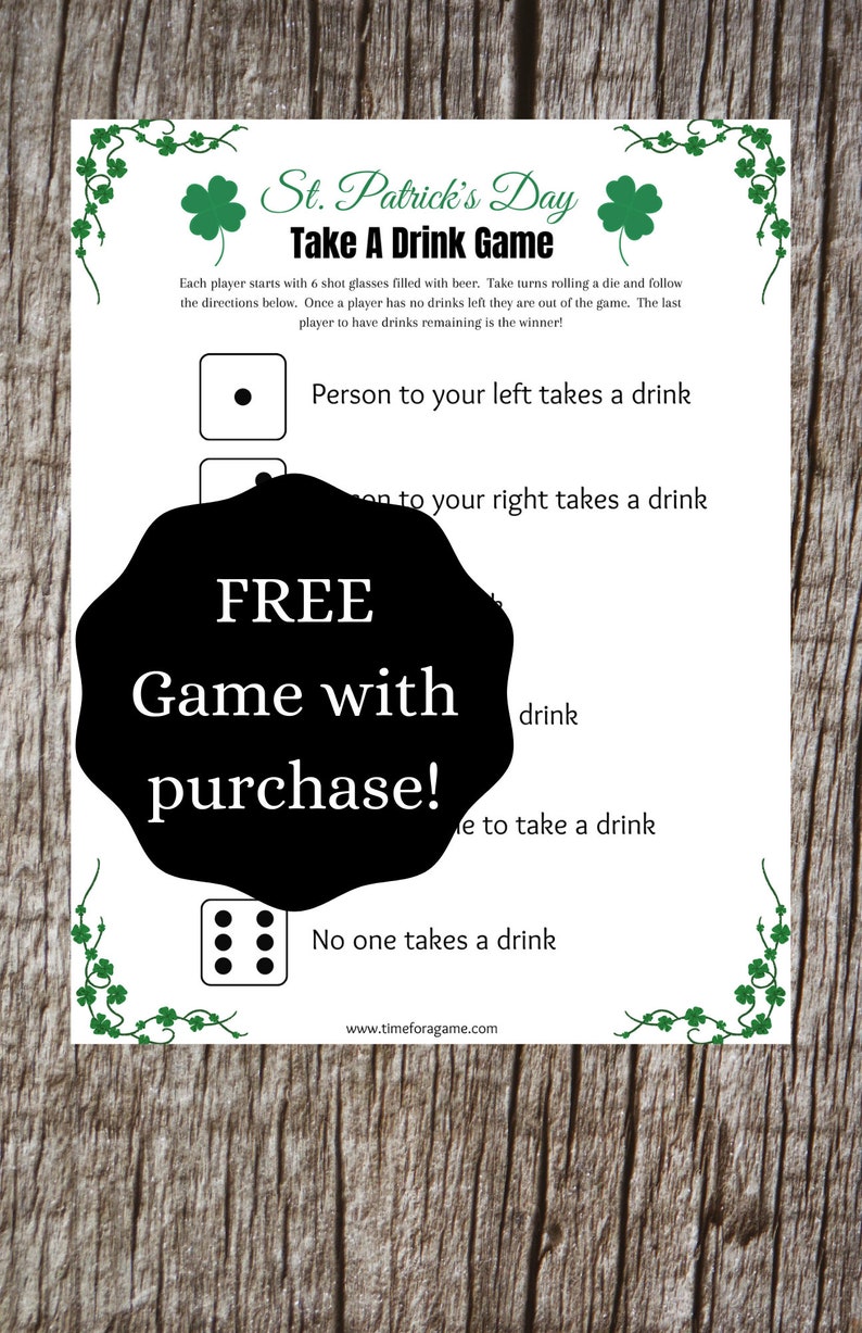St Patricks Day Drinking Game Take A Drink If Pdf Pattern Etsy 