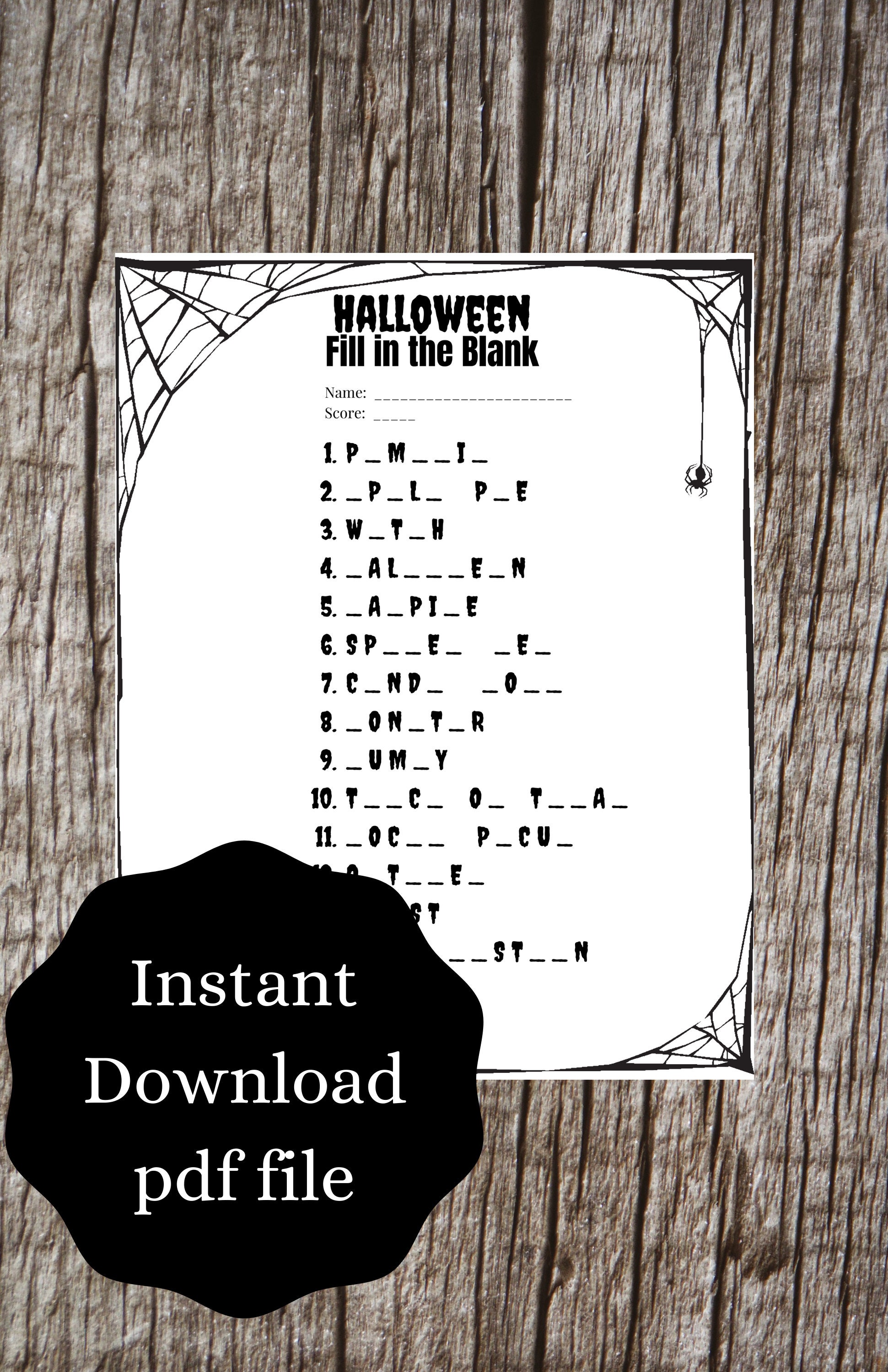 Halloween Fill In The Blank Party Game | Halloween Party Games | Halloween Printable | Adults Kids Party Game Activity