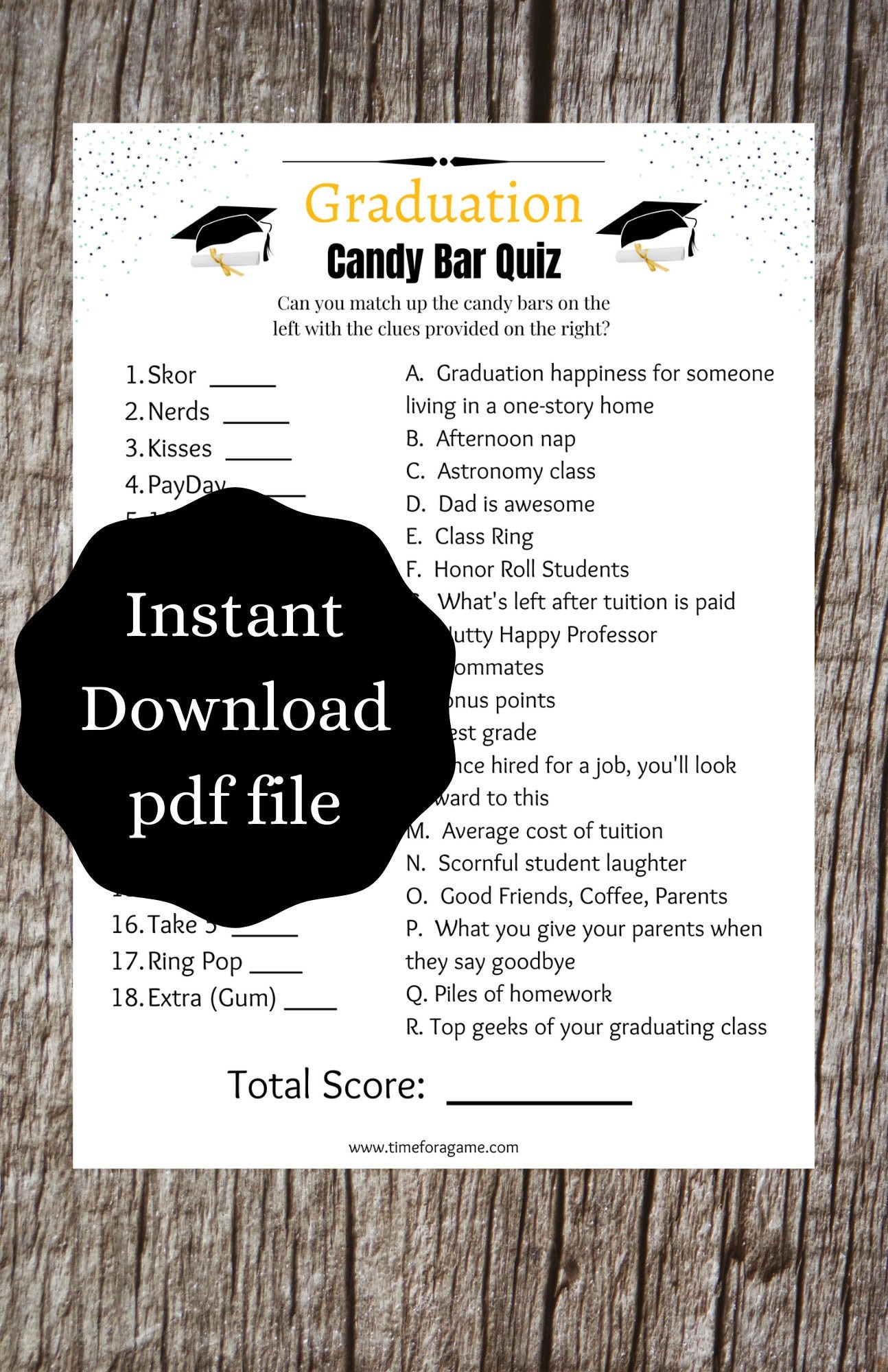 Graduation Candy Bar Trivia Quiz | Grad Printable Games | Class of 2023 | Kids Adult Party Game | FREE Printable Game with purchase!