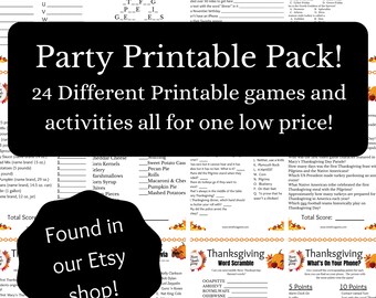 Erntedank Party Spiele | 24 druckbare Aktivitäten (Digitaler Download)