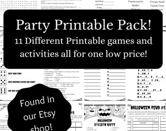 Halloween Printable Party Games 11 Pack | Family Feud | Scattegories | Trivia | Word Scramble | Villain Quiz & MORE
