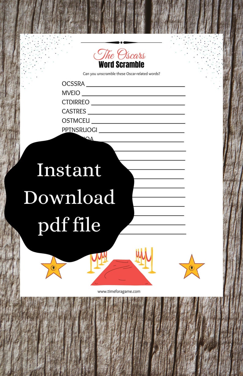 Oscars Party Word Scramble Printable Game | Academy Awards Printable ...