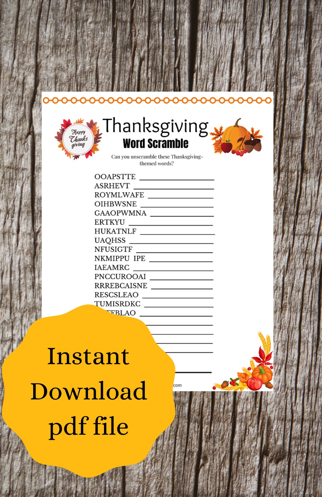Thanksgiving Word Scramble Family Party Game | Thanksgiving Kids ...