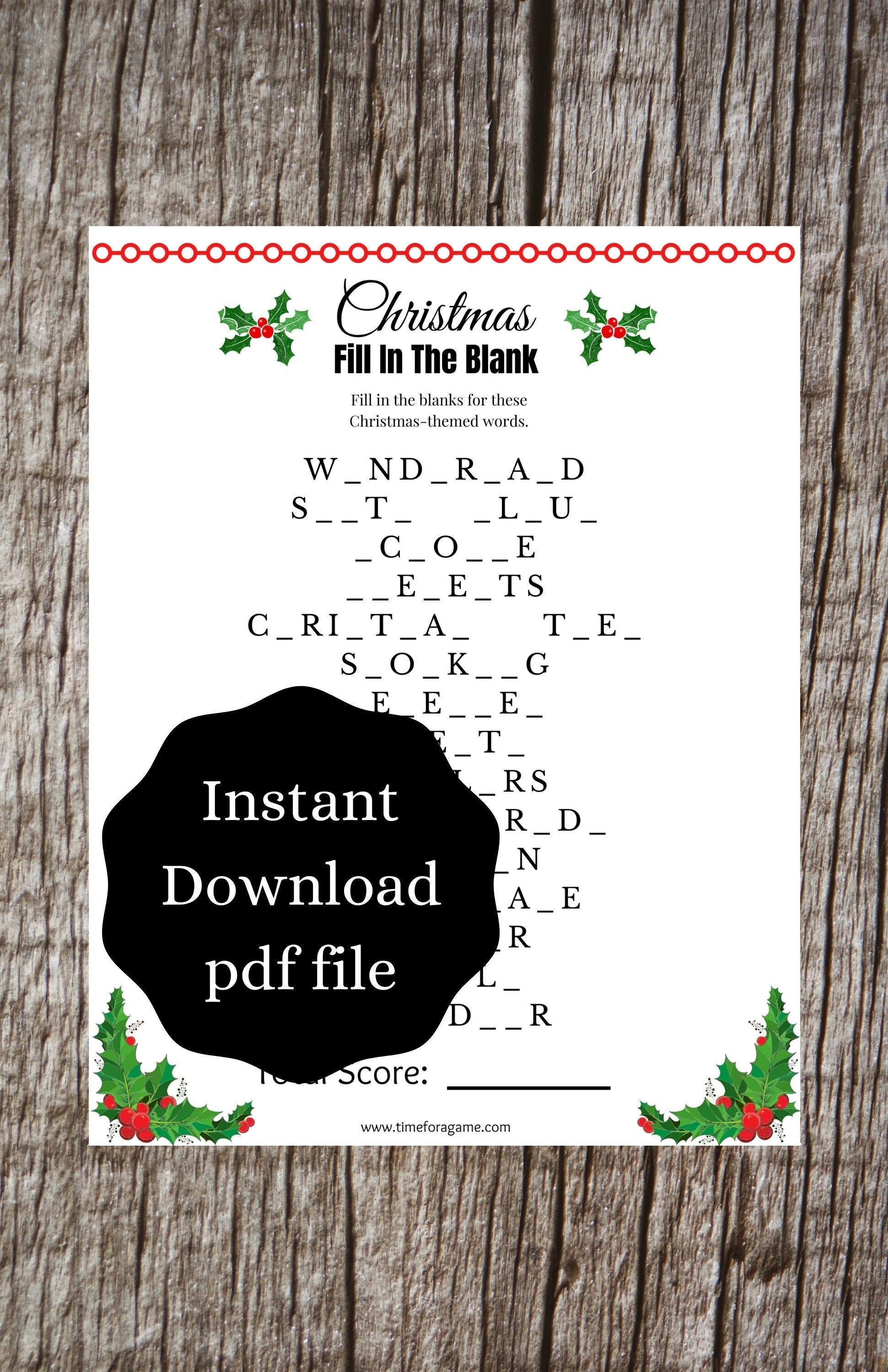Christmas Fill in the Blank Family Party Game Christmas Kids Printable