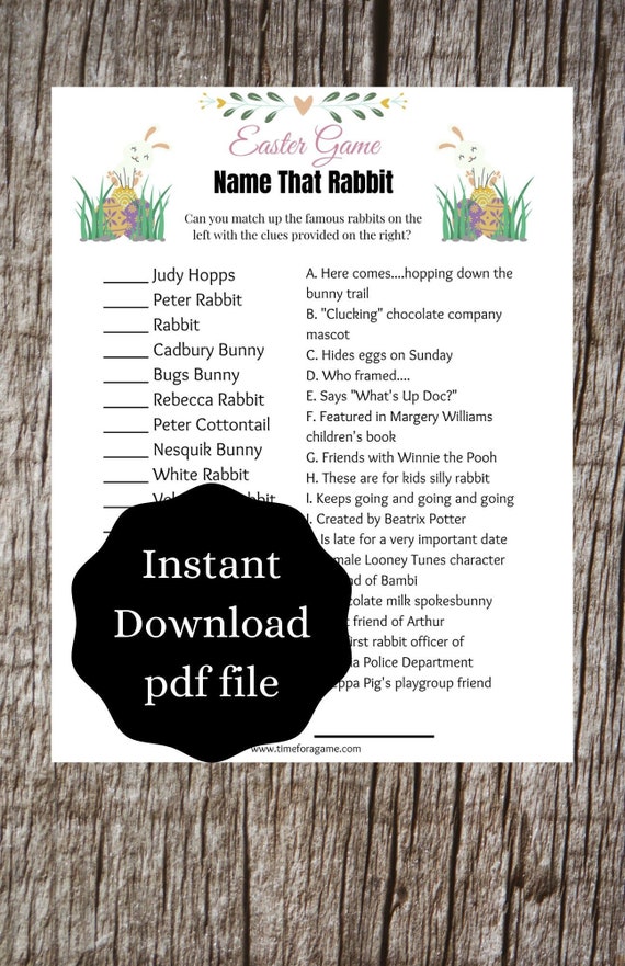 Easter Name That Rabbit Trivia Game | Printable Quiz (PDF)