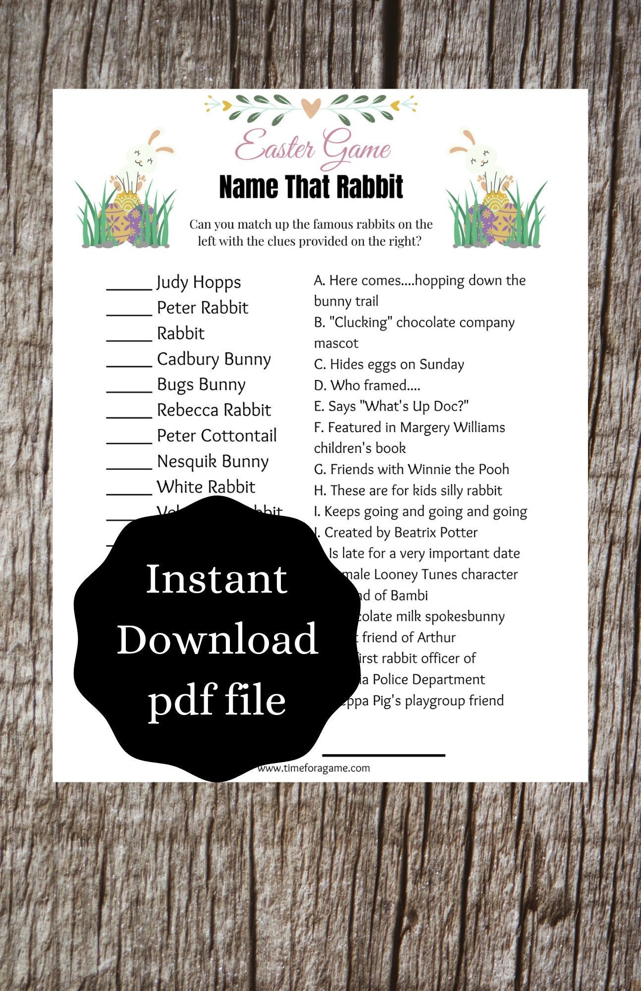 Easter Name That Rabbit Trivia Quiz Famous Rabbits Game Kids Adult