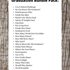 25 GRADUATION Graduate Games Bundle Party Pack Unique Grad Party Games Class of 2023 Party Game Cap and Gown Design image 4