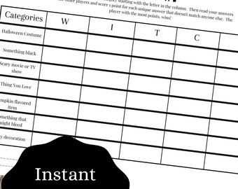 Halloween Scary-Gories Scattegories Party Game | Halloween Party Games | Halloween Printable | Adults Kids Party Game Activity