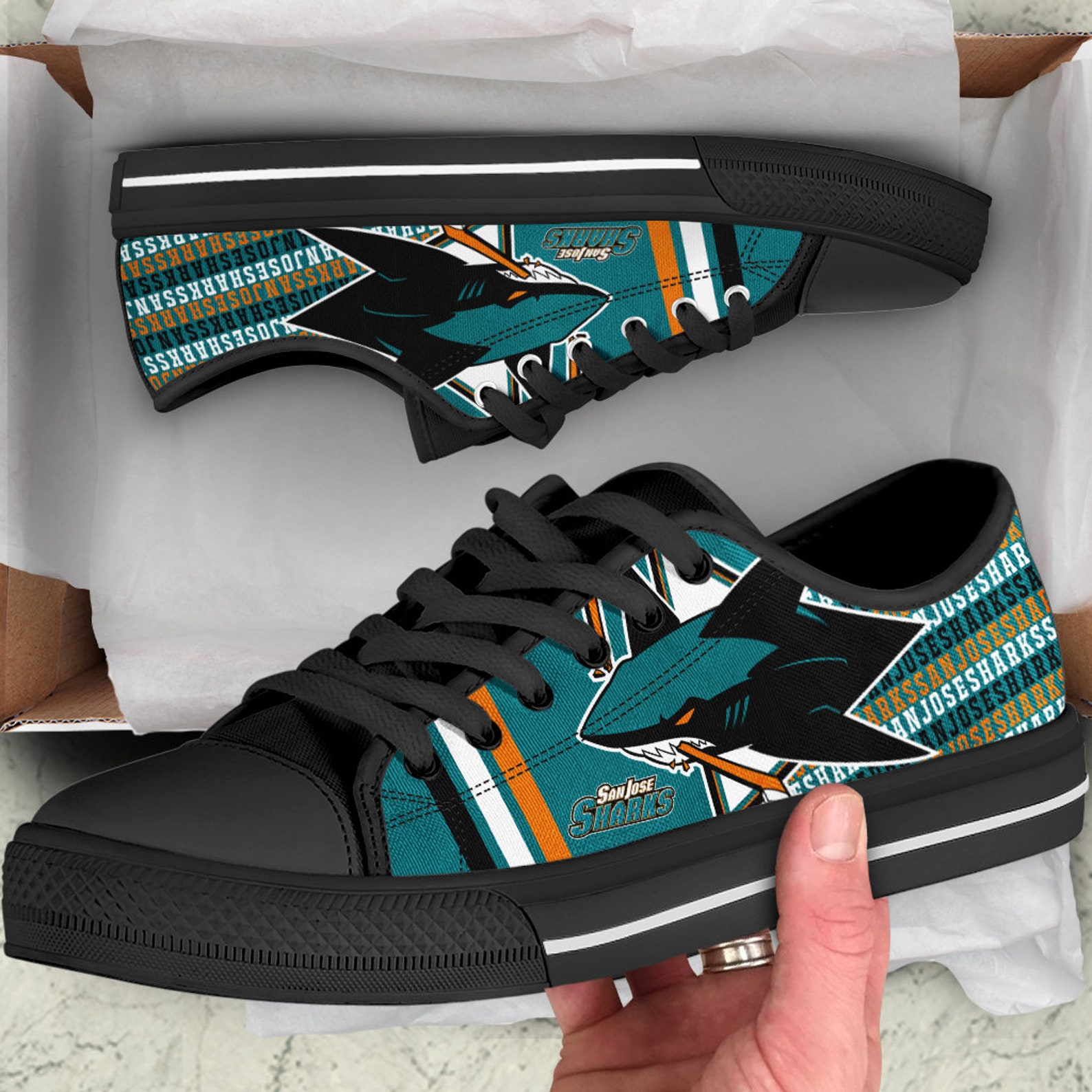 San Jose Sharks Custom Canvas Shoes San Jose Custom Low Top Etsy