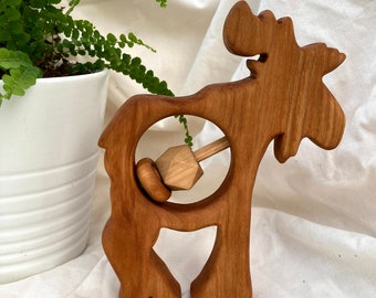 Baby Rattle Moose, Wood Rattle - Meets CPSC Requirements