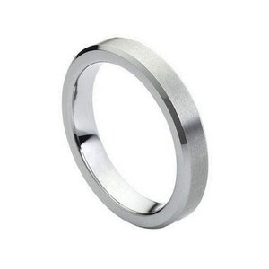 Custom Personalized Engraved 4mm Tungsten Carbide Brushed Center High Polish Beveled Edge Wedding Band Engagement Ring For Men Or Ladies