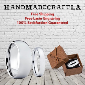 Custom Personalized Engraved 8mm Tungsten Cabide Shiny Dome Polished Wedding Band Engagement Ring For Men Or Ladies