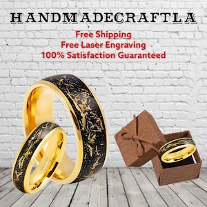 Benutzerdefinierte personalisierte graviert 8mm Wolfram Cabide 18 k Gelbgold Meteorit - Jahrestag Hochzeit Band Verlobungsring für Männer oder Damen