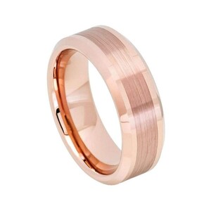 Custom Personalized Engraved 8mm Tungsten Carbide Rose Gold IP Plated Brushed Center Polished Wedding Band Engagement Ring For Men Or Ladies
