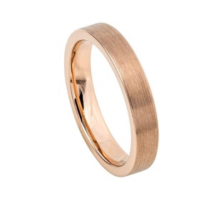 Custom Personalized Engraved 4mm Rose Gold IP Plated Brushed Polished Flat Pipe Wedding Band Engagement Ring For Men Or Ladies
