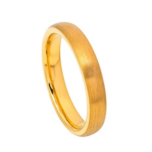 Custom Personalized Engraved 4mm Yellow Gold IP Plated Brushed Domed Classic Style   Wedding Band Engagement Ring For Men Or Ladies