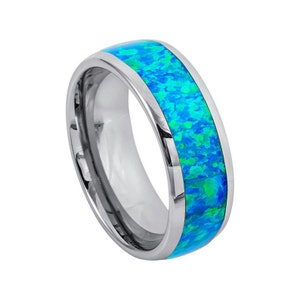 Blue Green Opal Inlay Men's Wedding Ring, Tungsten Wedding Rings, Rings for men, Tungsten Ring 8MM, Women and Men Promise Ring.
