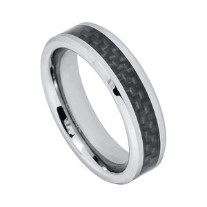 Custom Personalized Engraved 6mm Tungsten Carbide Black Carbon Fiber Inlay Wedding Band Engagement Ring For Men Or Ladies