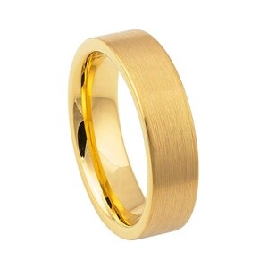 Custom Personalized Engraved 4mm Yellow Gold IP Plated Brushed Pipe Cut Wedding Band Engagement Ring For Men Or Ladies