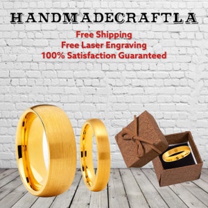 Custom Personalized Engraved 8mm Tungsten Cabide Gold Brushed Domed Wedding Band Engagement Ring For Men Or Ladies