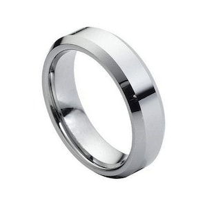 Custom Personalized Engraved 6mm Tungsten Carbide High Polish Beveled Edge Wedding Band Engagement Ring For Men Or Ladies