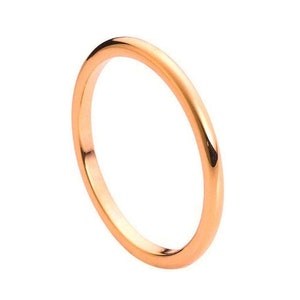Custom Personalized Engraved 2mm Tungsten Carbide High Polished Rose Gold Tone IP Plated Thin Wedding Band Engagement Ring For Men Or Ladies