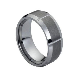 Custom Personalized Engraved 9mm Tungsten Carbide Multiple Vertical Grooves Brushed Center Wedding Band Engagement Ring For Men Or Ladies
