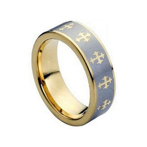 Custom Personalized Engraved 8mm Tungsten Carbide Yellow Gold Tone IP Plated Laser Engraved Wedding Band Engagement Ring For Men Or Ladies