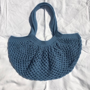 Crochet Denim Blue Mesh Market Bag
